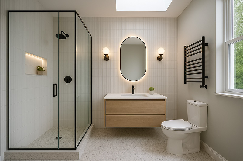 Modern vanity with backlit mirror